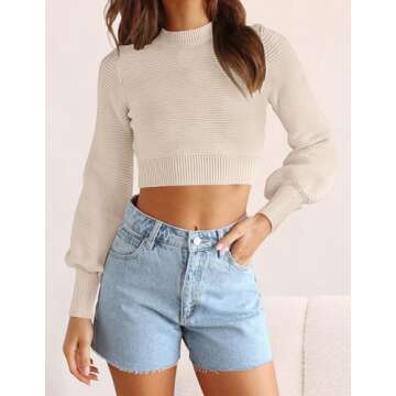 ZESICA Women's Mock Neck Cropped Sweater for Chic Style