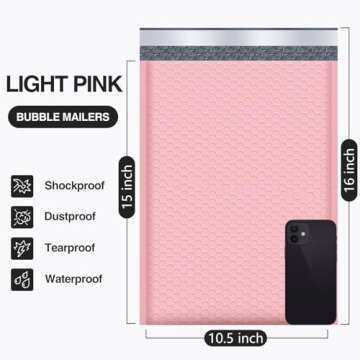 UCGOU Bubble Mailers 10.5x16 Inch Light Pink 25 Pack Poly Padded Envelopes Large #5 Mailing Packages...