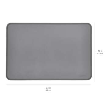 Amazon Basics - Waterproof Anti-Slip Silicone Pet Food and Water Bowl Mat, 24 x 16 inches, Grey, Solid