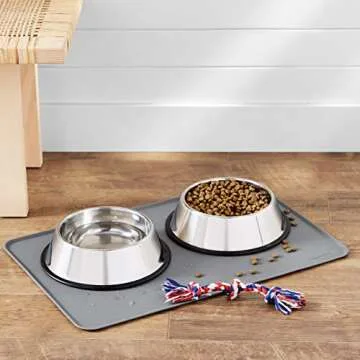 Amazon Basics - Waterproof Anti-Slip Silicone Pet Food and Water Bowl Mat, 24 x 16 inches, Grey, Solid