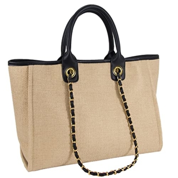 Stylish Women's Handwoven Straw Beach Tote with Removable Chain - Summer Essential