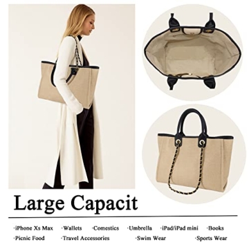 Handwoven Straw Beach Tote with Removable Chain Summer Essential