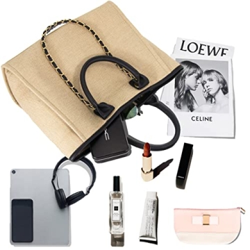 Handwoven Straw Beach Tote with Removable Chain Summer Essential