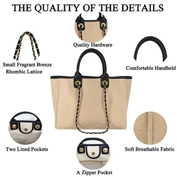 Handwoven Straw Beach Tote with Removable Chain Summer Essential