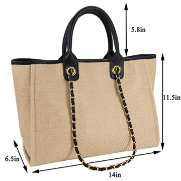 Handwoven Straw Beach Tote with Removable Chain Summer Essential