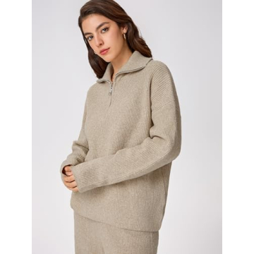 CIDER Women’s Trendy Quarter Zip Pullover Sweater Khaki