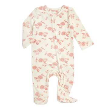aden + anais Snuggle Knit Baby Girl Long Sleeve Zipper, One-Piece Footed Sleeper, Rosettes, 0-3M
