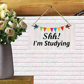 Shhh I'm Studying Door Sign - Funny Wood Sign Do Not Disturb Home Accessory Gift Sign for Students