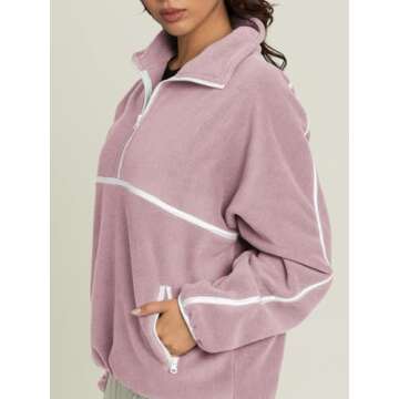 LASLULU Womens Half Zip Pullover Sherpa Fleece Jacket Cozy Oversized Quarter Zip Sweatshirt with Poc...