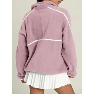 LASLULU Womens Half Zip Pullover Sherpa Fleece Jacket Cozy Oversized Quarter Zip Sweatshirt with Pockets 2025 Spring Fashion Warm Fuzzy Sweaters Preppy Clothes (Grey Purple, Medium)