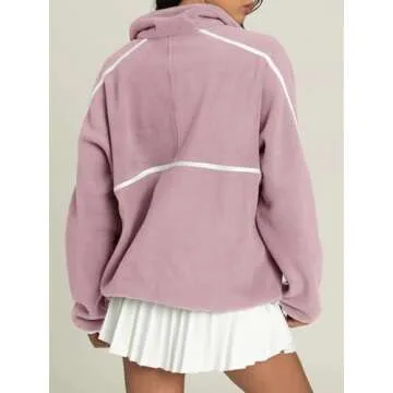 LASLULU Womens Half Zip Pullover Sherpa Fleece Jacket Cozy Oversized Quarter Zip Sweatshirt with Pockets 2025 Spring Fashion Warm Fuzzy Sweaters Preppy Clothes (Grey Purple, Medium)