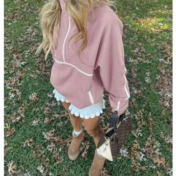 LASLULU Womens Half Zip Pullover Sherpa Fleece Jacket Cozy Oversized Quarter Zip Sweatshirt with Pockets 2025 Spring Fashion Warm Fuzzy Sweaters Preppy Clothes (Grey Purple, Medium)