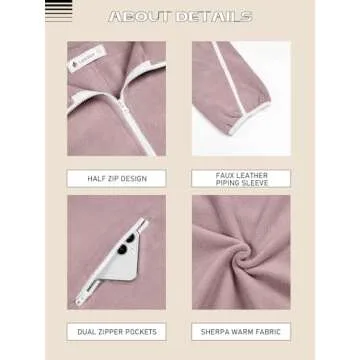 LASLULU Womens Half Zip Pullover Sherpa Fleece Jacket Cozy Oversized Quarter Zip Sweatshirt with Pockets 2025 Spring Fashion Warm Fuzzy Sweaters Preppy Clothes (Grey Purple, Medium)