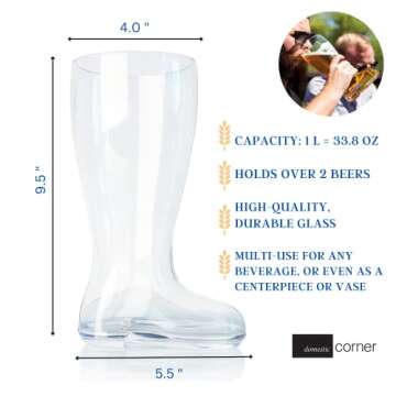 Domestic Corner - Das Boot - Quality Glass Beer Boot Mug for Oktoberfest Celebrations, St. Patrick's...