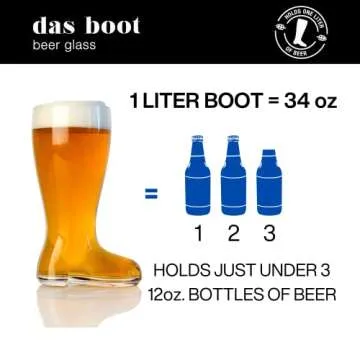 Domestic Corner - Das Boot - Quality Glass Beer Boot Mug for Oktoberfest Celebrations, St. Patrick's Day, Bachelor or Bachelorette Festivities, Holds Over 2 Beers