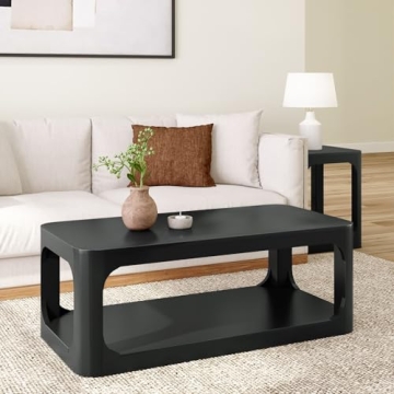 Plank+Beam Forma Coffee Table, Solid Wood 48 Inch Modern Coffee Table with Shelf, Contemporary Cente...