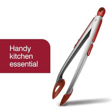 Zyliss Cook N Serve Silicone and Stainless Steel Tongs, 13-Inch, Red