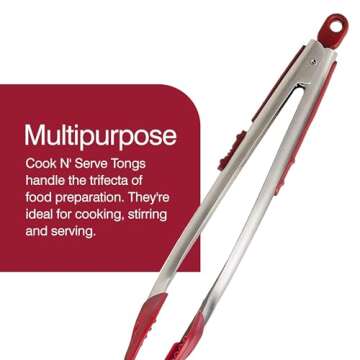 Zyliss Cook N Serve Silicone and Stainless Steel Tongs, 13-Inch, Red