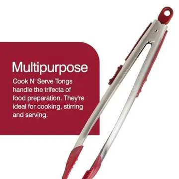 Zyliss Cook N Serve Silicone and Stainless Steel Tongs, 13-Inch, Red