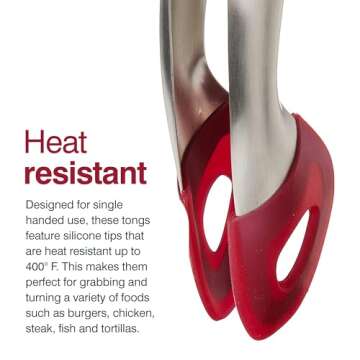 Zyliss Cook N Serve Silicone and Stainless Steel Tongs, 13-Inch, Red