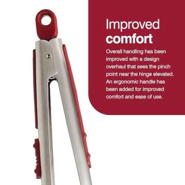 Zyliss Cook N Serve Silicone and Stainless Steel Tongs, 13-Inch, Red