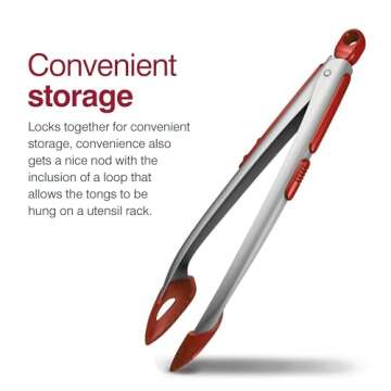 Zyliss Cook N Serve Silicone and Stainless Steel Tongs, 13-Inch, Red
