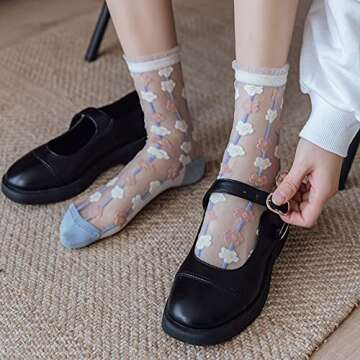 Yomutiur Womens Sheer Socks, Summer Transparent Thin Mesh Lace Elastic Jacquard Crystal Glass Socks,One Size