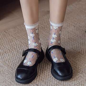 Yomutiur Womens Sheer Socks, Summer Transparent Thin Mesh Lace Elastic Jacquard Crystal Glass Socks,One Size