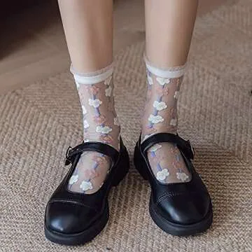 Yomutiur Womens Sheer Socks, Summer Transparent Thin Mesh Lace Elastic Jacquard Crystal Glass Socks,One Size