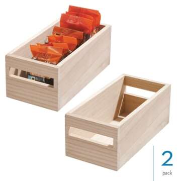 iDesign Paulownia Wood Pantry Storage Bin with Handles - Set of 2 - Natural