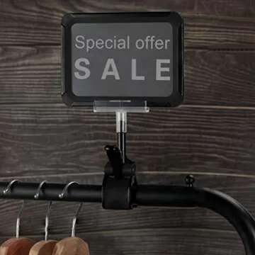 Acrylic Sign Holder with Clamp, 6 x 9 Inch Double Head Display Clips with PVC Card Protector, Rotating Sign Price Tag Clip On Sign Display for Hangrails or Tubes (Pack of 7) (Black)