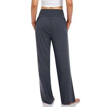 UEU Women's High Waist Cozy Yoga Pants Flowy Casual Loose Fit Sweatpants Comfy Lounge Wide Leg Athletic Sweat Pants with Pockets(Darkgray,M)