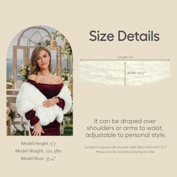 ELFJOY Luxury Faux Fur Shawl for Women Winter Fur Coat Wedding Party Fur Stole Wraps for Evening Dre...