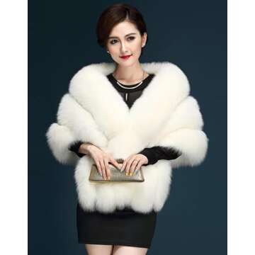 ELFJOY Luxury Faux Fur Shawl for Women Winter Fur Coat Wedding Party Fur Stole Wraps for Evening Dresses