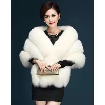 ELFJOY Luxury Faux Fur Shawl for Women Winter Fur Coat Wedding Party Fur Stole Wraps for Evening Dresses