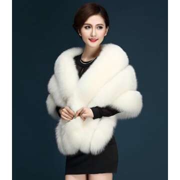 ELFJOY Luxury Faux Fur Shawl for Women Winter Fur Coat Wedding Party Fur Stole Wraps for Evening Dresses