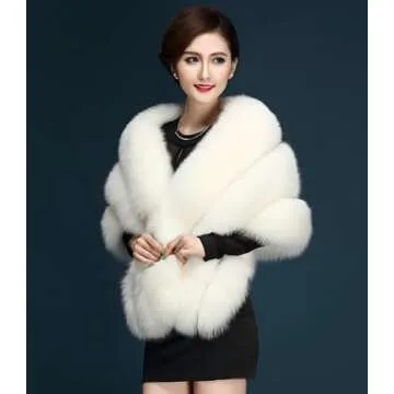 ELFJOY Luxury Faux Fur Shawl for Women Winter Fur Coat Wedding Party Fur Stole Wraps for Evening Dresses