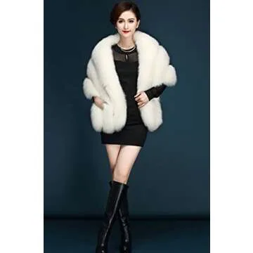 ELFJOY Luxury Faux Fur Shawl for Women Winter Fur Coat Wedding Party Fur Stole Wraps for Evening Dresses