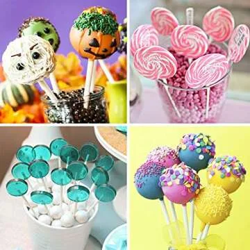 Lollipop Cake Pop Treat Bag Set Including 100pcs Parcel Bags, Papery Treat Sticks, Colorful Metallic Twist Ties for Making Lollipops, Cake Pops, Candies, Chocolates and Cookies
