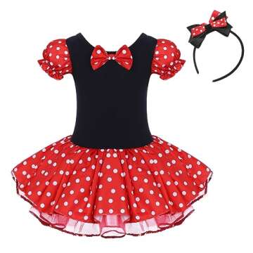 Toddler Girl Polka Dots Party Fancy Costume Birthday Tutu Dress up Dance Leotard Gymnastic Cosplay Gown w/Mouse Ear Headband Red 3-4 Years