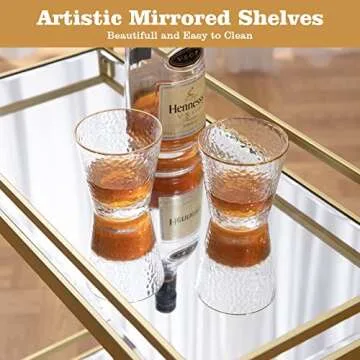 SICOTAS Gold Bar Cart with Mirrored Shelves for Home Use