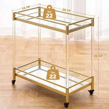 SICOTAS Gold Bar Cart with Mirrored Shelves for Home Use