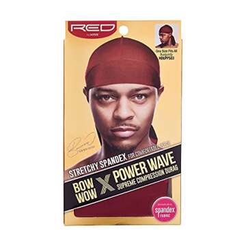 KISS RED Bow Wow Power Wave Supreme Compression Durag Stretchy Spandex, Burgundy, One Size