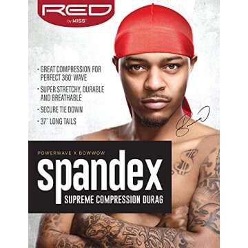 KISS RED Bow Wow Power Wave Supreme Compression Durag Stretchy Spandex, Burgundy, One Size