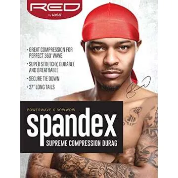 KISS RED Bow Wow Power Wave Supreme Compression Durag Stretchy Spandex, Burgundy, One Size