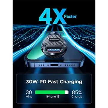 AINOPE USB C Car Charger Fast Charge, 60W Smallest USB Car Charger Flush Fit 30W QC&30W PD Fast Cigarette Lighter USB Charger Compatible with iPhone 14 pro max/13/12, Samsung S22/S20, iPad, MacBook