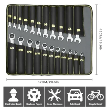 22-Piece SAE Metric Ratchet Wrench Set CR-V Steel Organizer