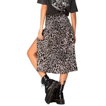 Avanova Women's Leopard Print Split Thigh High Waist Summer Boho A Line Midi Skirt A Grey Medium