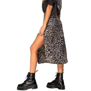Avanova Women's Leopard Print Split Thigh High Waist Summer Boho A Line Midi Skirt A Grey Medium