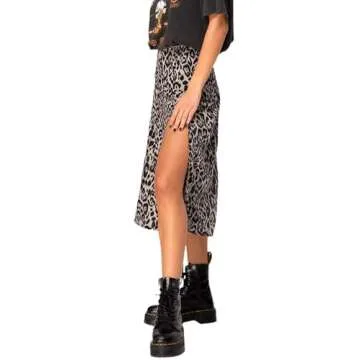 Avanova Women's Leopard Print Split Thigh High Waist Summer Boho A Line Midi Skirt A Grey Medium